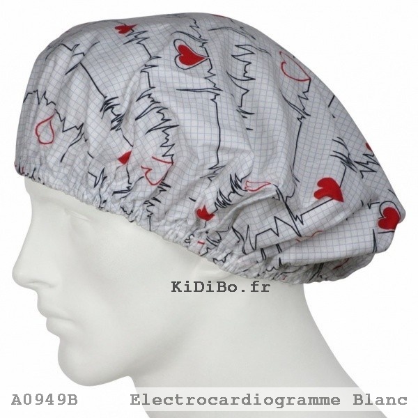 Calot chirurgien tissu Electrocardiogramme - Bouffant de chez KiDiBo